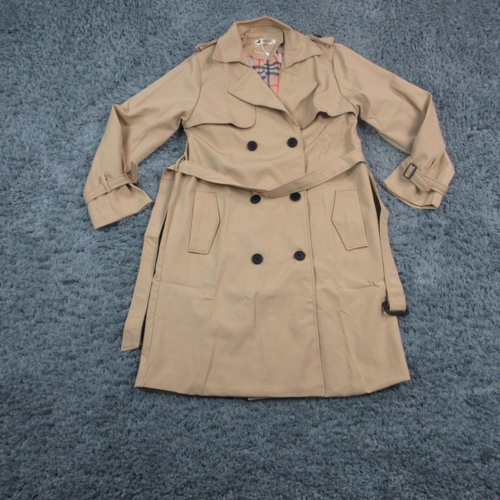 JIEPOTU Trench Coat Womens TXX Beige Belted Collared Lined Twill Mid-Length NWT